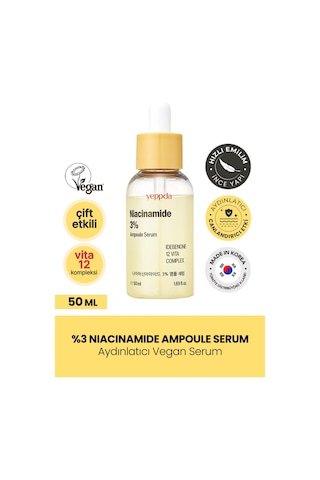 Yeppda %3 Niacinamide İçeren Aydınlatıcı Vegan Serum Yeppda Niacinamide %3 Ampoule Serum 50 ML Büyük Boy