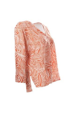 Canel Oversize V Yaka 3/4 Kol Kadın Bluz - Geometrik Desen Zebra