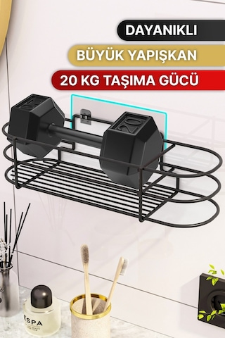 Bino Yapışkanlı Saç Kurutma Makinesi Banyo Düzenleyici Organizer Raf Siyah