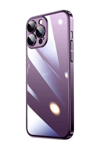 Apple Uyumlu iPhone 14 Pro Max Kılıf Sert Pc Renkli Çerçeveli Zore Riksos Kapak Derin Mor