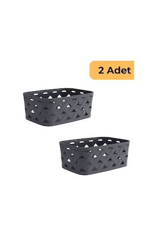 Deri Desenli Sepet, 2'li Set, Antrasit Gri