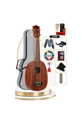 Midex Pa-21m Kaliteli Ananas Gövde Maun Ağacı Soprano Ukulele Seti Pineapple Body