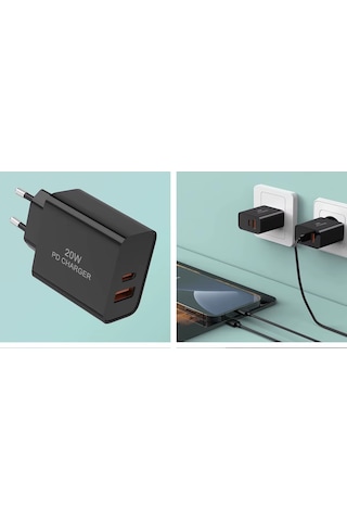 Ufly 20w Pd Hızlı Şarj Adaptörü Usb-a Usb-c 5v 3a Siyah