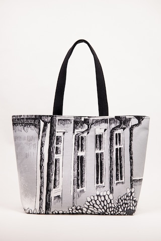 Fabric Craft Bag Omuz Çanta Keten Kumaş Siyah Beyaz Mimari Desen Siyah - Gri
