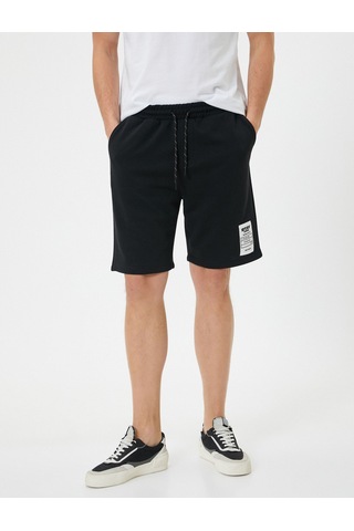 Koton Bermuda Şort Etiket Baskılı Beli Bağcıklı Cep Detaylı Siyah 4sam40017mk Siyah