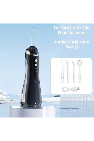 Valkyrie Şarj Edilebilir Diş Protez Bakım Ağız Duşu 4 Başlıklı Taşınabilir 1. Kalite Siyah