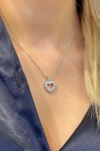 Vip Kalite Italyan Taşlı Kalp 925 Gümüş Kolye