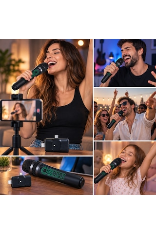 Samsung Galaxy Z Flip 3 5g Uyumlu Profesyonel Kablosuz Karaoke Ve Canlı Yayın Mikrofonu Ses Efektli, Tak & Çalıştır