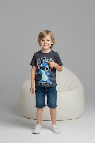 Erkek Çocuk Baskılı Pamuklu T-shirt Ve Cepli Likralı Kot Şortlu 2'li Takım Füme Erkek Çocuk Baskılı Pamuklu T-shirt Ve Cepli Likralı Kot Şortlu 2'li Takım Füme