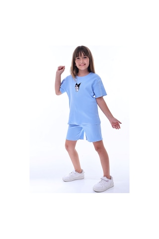 Ribana Beybi Overlok Detaylı Kuromi Nakışlı Alt-üst Takım Bebe Mavi