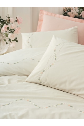 Cotton Box Nakışlı Ranforce Çift Kişilik Nevresim Takımı Orya Somon Somon