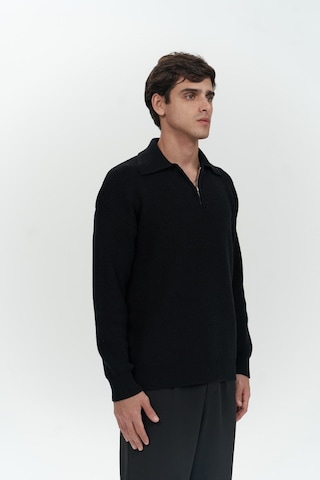 Mai Collection Mai Studios Co. Oberon Polo Yaka Yarım Fermuarlı Siyah Erkek Triko Kazak Siyah