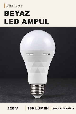 Onerous E27 Beyaz Led Ampul, Şarj Edilebilir