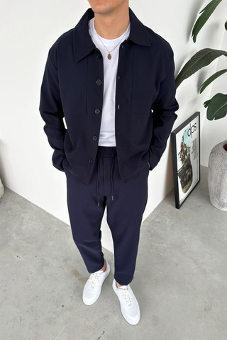 Lacivert Patch Detaylı Relaxed Fit Boxy Ceket Lacivert