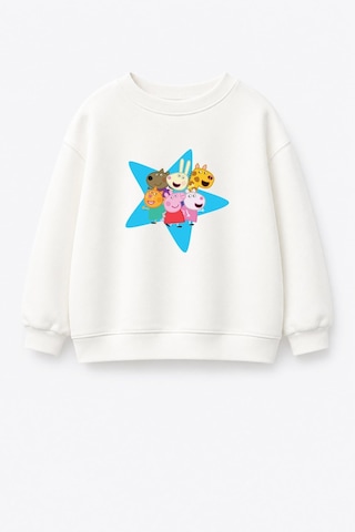 Monila Kız Çocuk Pamuklu Bisiklet Yaka Yıldız Baskılı T-shirt Ekru