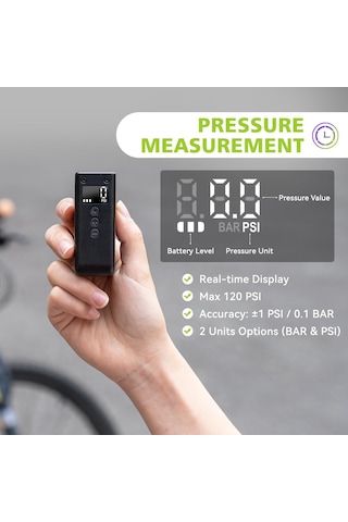 Cycplus Tiny Pump Mini Bisiklet Hava Pompası, Maksimum 120 Psı Elektrikli Bisiklet Hava Pompası, Otomatik Kapanma, Pre
