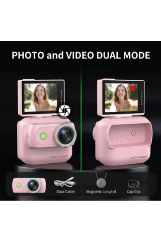 Dijital Video Kamera 32gb Kart Dijital Vlog Fotoğraf Makinesi Türkçe Pembe