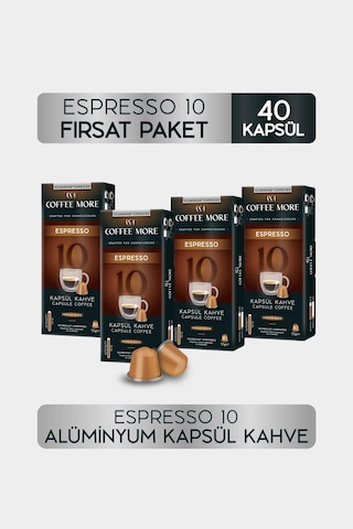 Coffee More 10 Espresso Kapsül Kahve 10 X 4 Paket 40 Adet Nespresso Uyumlu Kapsül Kahve
