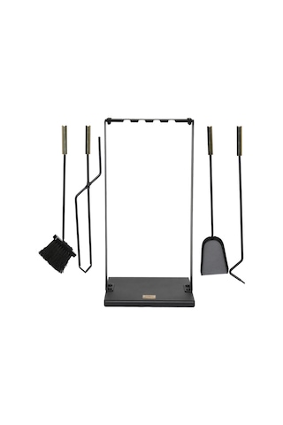 5 Li Lüx Ithal Askı Standlı Gold Saplı Şömine - Soba Maşa Takımı Aksesuar Seti