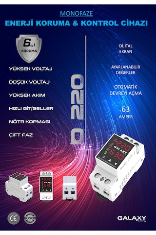 Galaxy D220 Monofaze Akım Kontrol Cihazı 63a