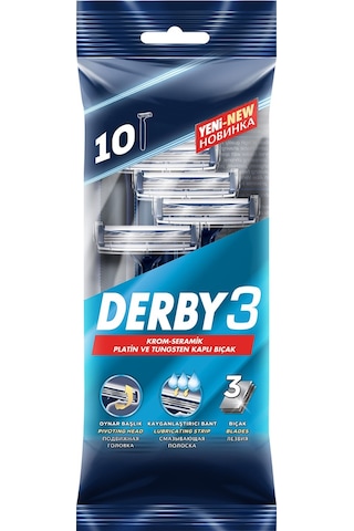 Derby Samurai 3 Krom Seramik ve Platin Tıraş Bıçağı 10 Adet