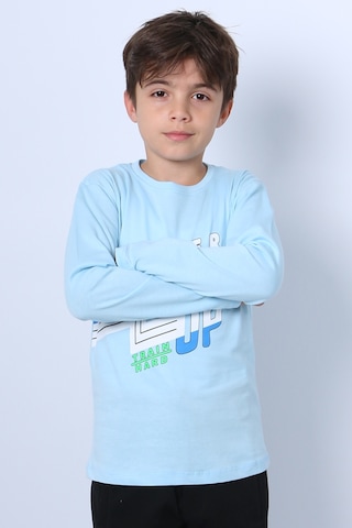 Hçm Erkek Çocuk Uzun Kollu Tshirt Never Give Up Baskılı Bisiklet Yaka D10 Turkuaz