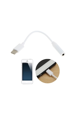 Type-C to 3.5mm Kulaklık Çevirici Aux Çevirici Beyaz