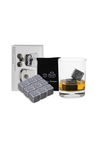 Skycity Granit Whiskey Taşları Seti 9 Adet - İçecekleri Sulandırmadan Soğutma - Kadife Çanta İçerir Siyah Gri