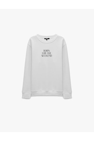 Koton Üç İplik Şardonlu Regular Fit Baskılı Bisiklet Yaka Uzun Kollu Sweatshirt Beyaz 7wam70184mk