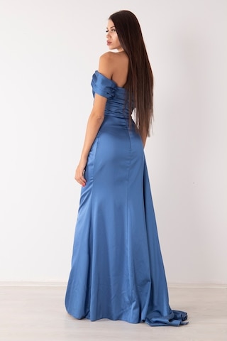 Belamore Indigo Drape Detaylı Saten Kumaş Abiye 9704858.98