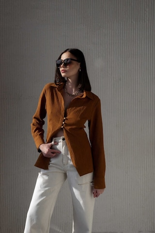 Mai Collection Mai Studios Co. Morrow Ahşap Düğme Detay Kiremit Gömlek Kiremit