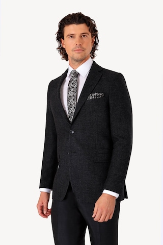 Erkek Siyah Kışlık Yünlü Regular Fit Desenli Tek Ceket Siyah