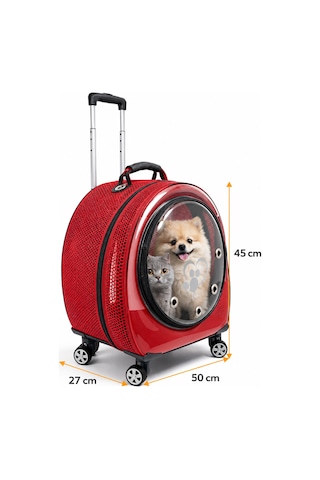 Jumbo Fileli Tekerlekli Kedi Köpek Taşıma Çantası 45 X 50 X 27 Cm Kırmızı 15 Kg