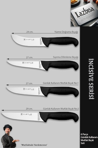 İncisive Serisi Mutfak Bıçak Seti Et Sebze Şef Bıçağı 6lı Mft-258 Siyah