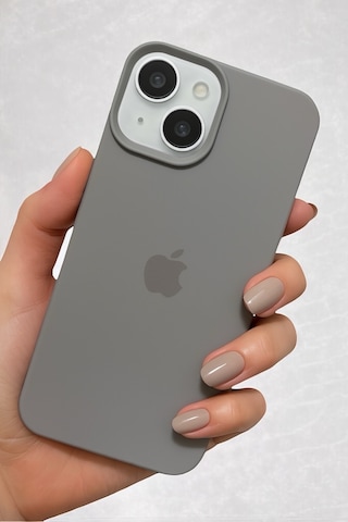 Iphone 15 Uyumlu Kılıf Logolu Lansman Soft Yumuşak Içi Kadife Silikon Kapak gri