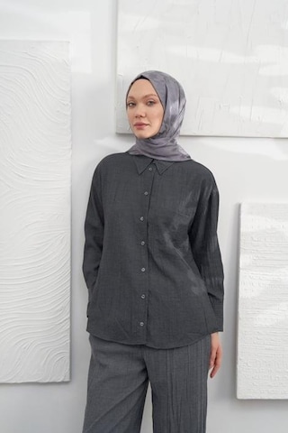 Armanda Jakarlı Şal - Kazayağı Desenli - Füme - Füme