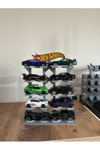Hot Wheels Uyumlu 10 Araçlık Stand 1/64 Gri Renkli Logolu