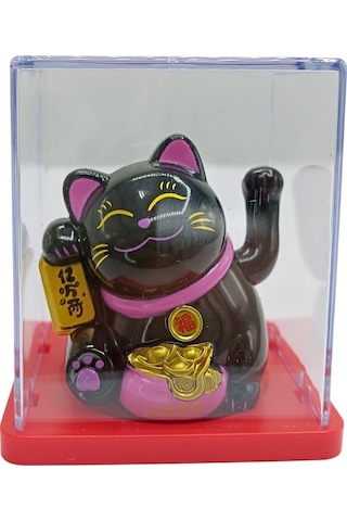 Maneki Neko El Sallayan Mini Şans Kedisi Siyah Solar Güneş Enerjili 5x5cm Y6syh06