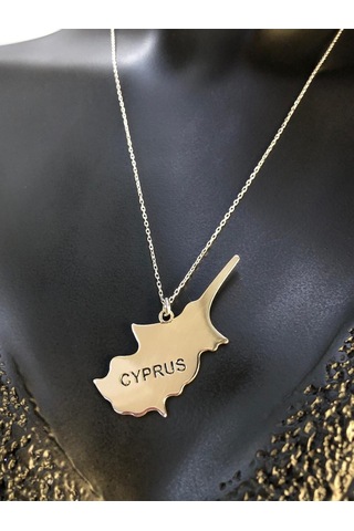 Vog Kıbrıs Cyprus Haritası Bayrağı Beyaz Renk 925 Ayar Gümüş Ülke Kolye