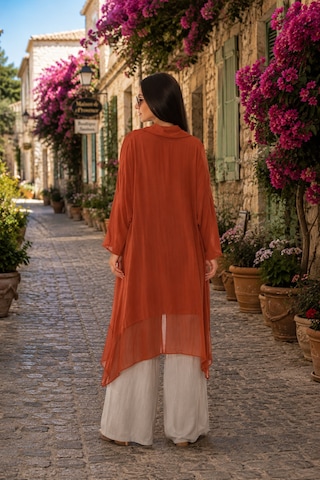 Eren Style Italyan Ipek Detaylı Oversize Kaftan & Bluz Kiremit