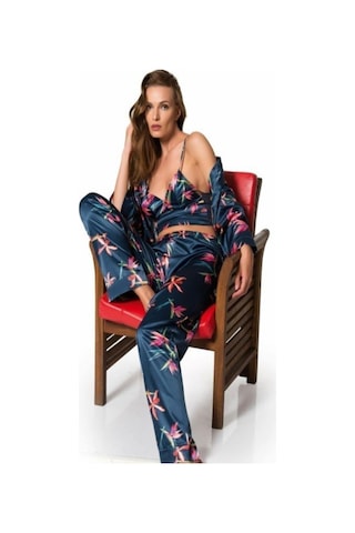 Moongirl 007 Üçlü Saten Pijama Takımı