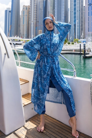 Remsa Mayo Remsa Tesettür Mayo Üzerine Tek Kaftan Kimono Pareo Rp012 Rabia Lacivert