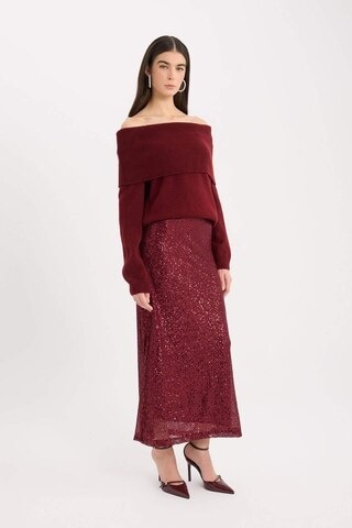 DeFacto A Kesim Normal Bel Payetli Kumaş Maxi Etek E2440AX24WNBR468 Bordo