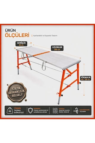 Alüminyum Gövdeli Çelik Ayaklı Teleskopik Katlanır İnşaat İskelesi - 400 Kg Taşıma Kapasitesi 100x48x160cm