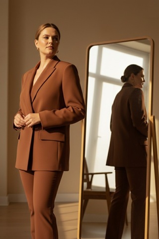 Hanezza Çift Düğmeli Blazer Ceket Plus Size Kiremit - 789093682 Kiremit