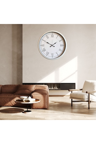 Beyaz Roma Rakamlı Büyük Boy 80 Cm Metal Duvar Saati
