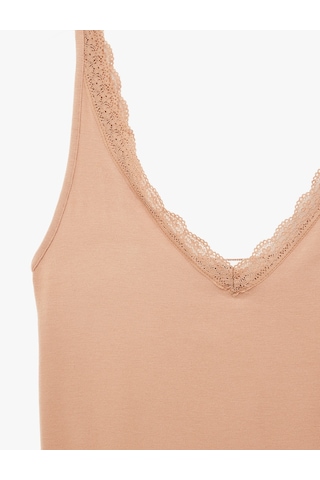 Koton V Yaka Dantel Detaylı Viskon Askılı Pijama Üstü Kahverengi 6slk90009mk Kahve