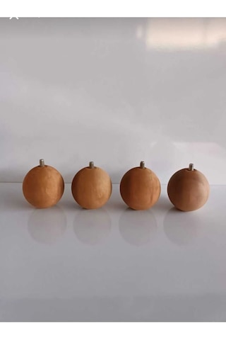 Puf Ayağı Mobilya Ayağı Ahşap Topaç Ayak Masa Sehpa Ayağı Ahşap Yuvarlak Ayak Yükseklik 7.5 Cm Kahverengi