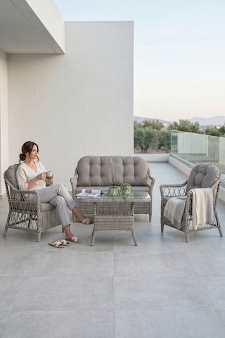 Canisa Linaria Serisi 1. Sınf 2+1+1 Gri Rattan Gri Minder Bahçe Balkon Oturma Koltuk Takımı