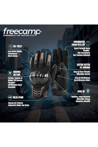 Freecamp Power Tam Parmak Motosiklet Eldiveni En 13594:2015 Siyah/bakır Siyah - Bakır
